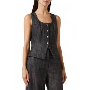 NEW MATTHEW BRUCH women's scoop vest in black denim